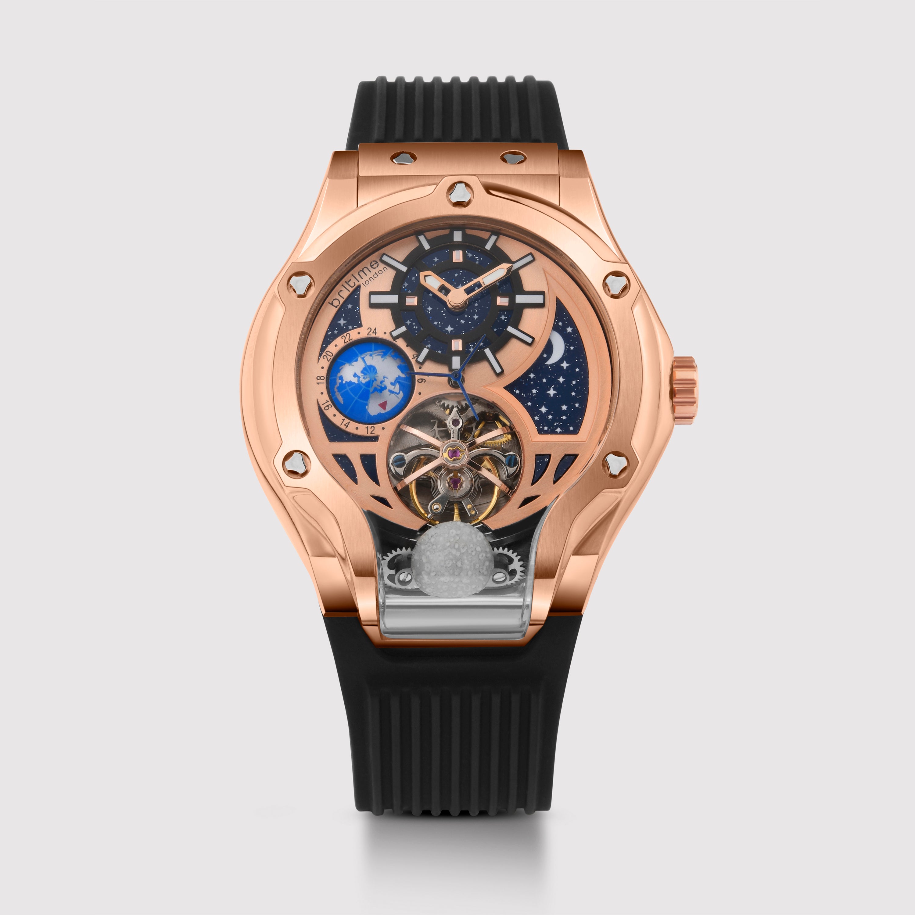 Asteroid Men Automatic Rose Gold Dial Multi-Function Silicone Watch 777-P30706