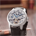 Men Silver-Toned Skeleton Dial & Black Leather Straps Analogue Watch - ES-8006-01