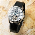 Men Silver-Toned Skeleton Dial & Black Leather Straps Analogue Watch - ES-8006-01