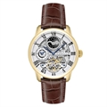 Men Silver-Toned Skeleton Dial & Brown Leather Straps Analogue Watch ES-8006-02