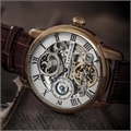 Men Silver-Toned Skeleton Dial & Brown Leather Straps Analogue Watch ES-8006-02