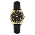 Women Gold-Toned Embellished Dial & Black Leather Straps Analogue Multi Function Watch GW0357L1