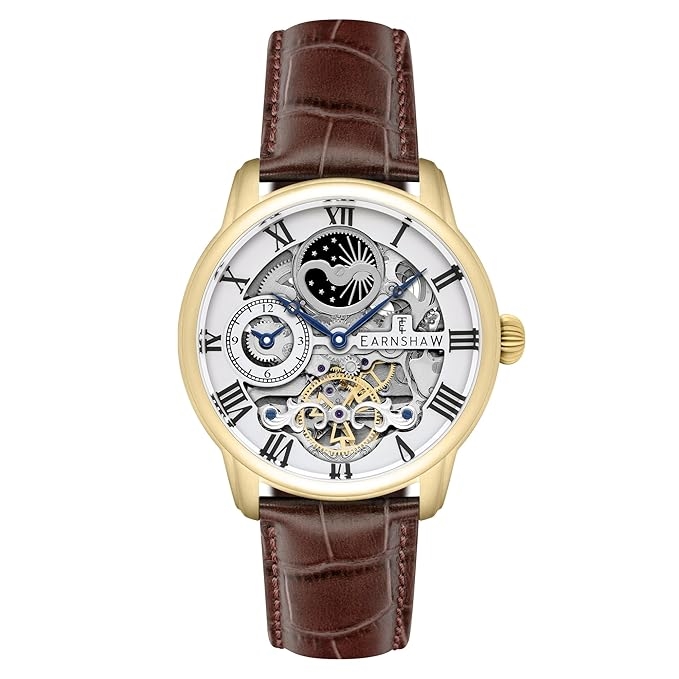 Men Silver-Toned Skeleton Dial & Brown Leather Straps Analogue Watch ES-8006-02