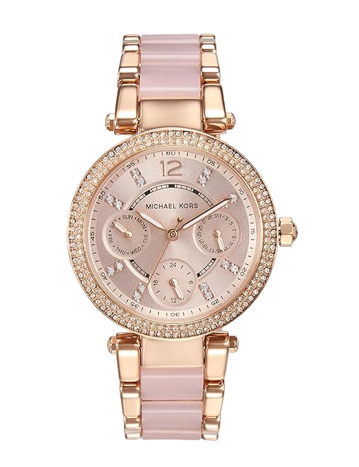 Women Rose Gold-Toned Embellished Mini Parker Analogue Watch MK6110